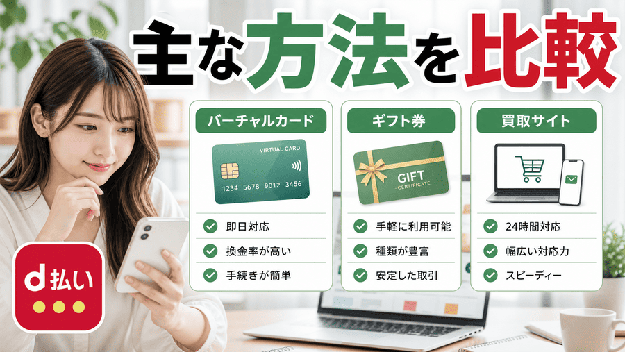 d払い現金化の主な方法を比較